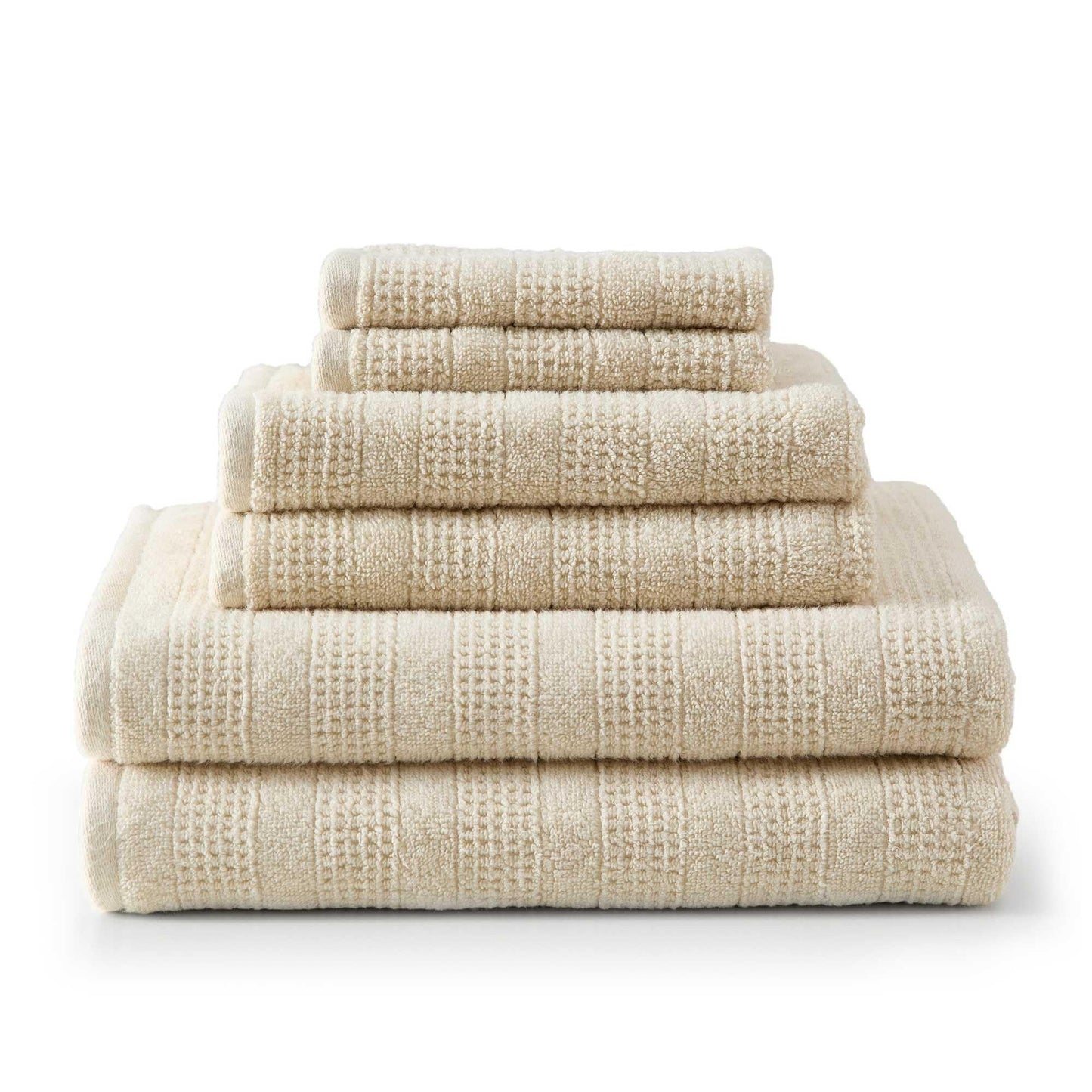 Martha Stewart - Bath Towels, Soft & Absorbent 100% Cotton Towels, Solid 500 GSM, 6-Piece Bathroom Towel Set with Textured Weave (Bedford Cottage Beige)