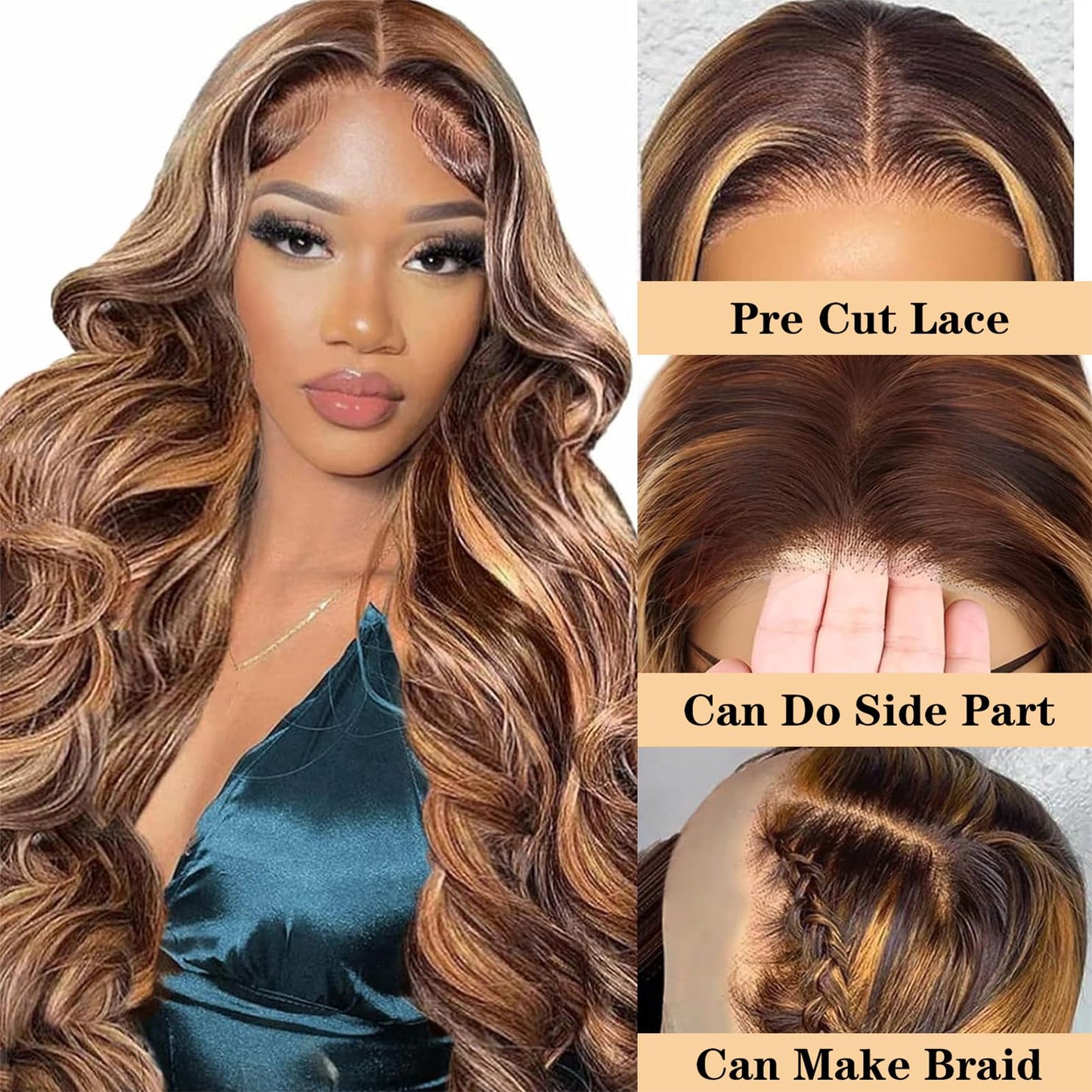 28 Inch Wear and Go Glueless Wigs Human Hair Pre Plucked Pre Cut For Beginners 200% Density Highlight Ombre Body Wave Lace Front Wig Human Hair P4/27 5x5 HD Transparent Lace Frontal Wigs for Women