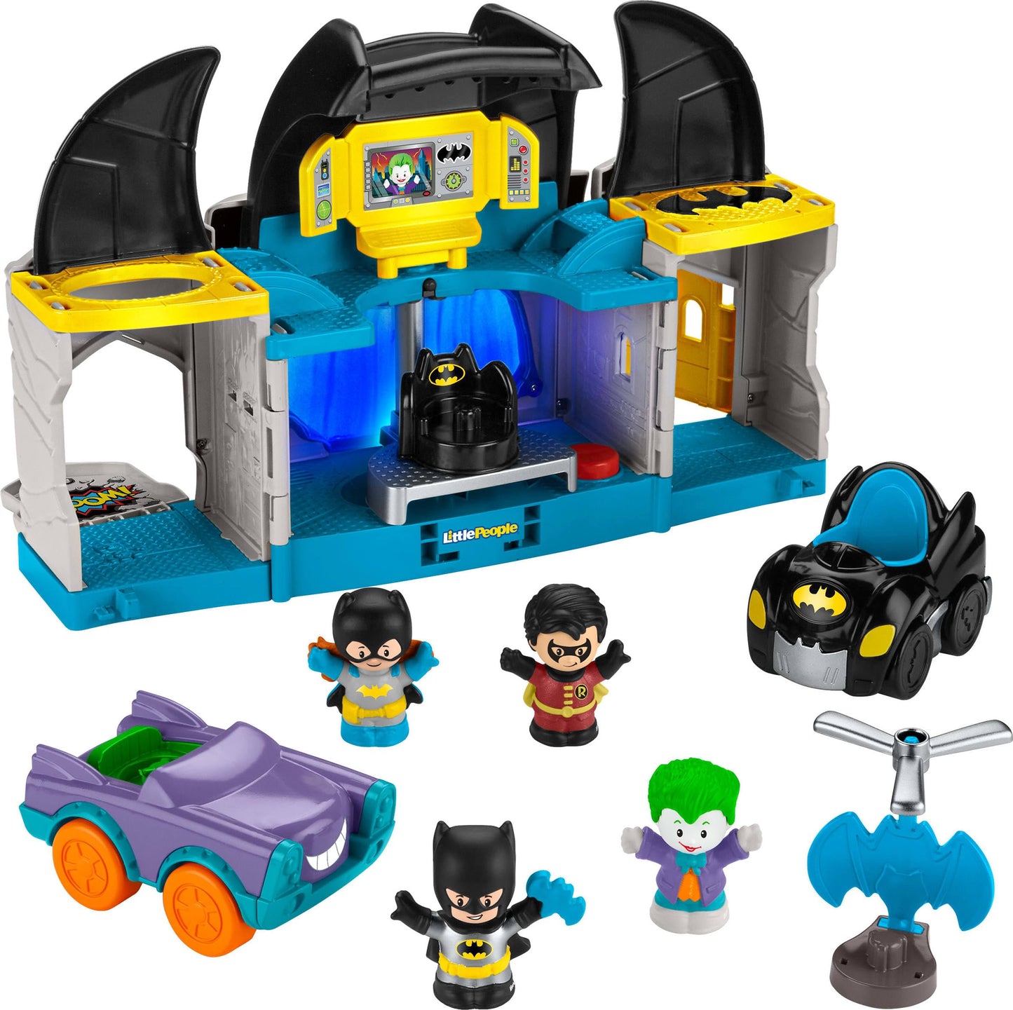 Fisher-Price Little People DC Super Friends Deluxe Batcave, Batman playset with lights and sounds plus 4 character figures for toddlers