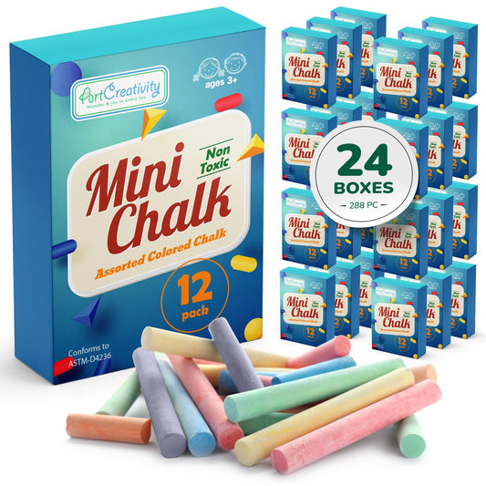 ArtCreativity Mini Chalk Set for Kids, 24 Boxes, Each Box Has 12 Blackboard Chalk Sticks, Non-Toxic Art and Craft Supplies, Birthday Party Favors for Boys and Girls, Goody Bag Fillers, Classroom Gift