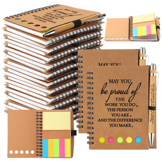 Chuangdi 20 Sets End of Year Teacher Appreciation Gifts Inspirational Spiral Notebook Journal with Sticky Notepad Motivational Pen Bulk Thank You Gifts for Coworker Team Office Supplies (Kraft)