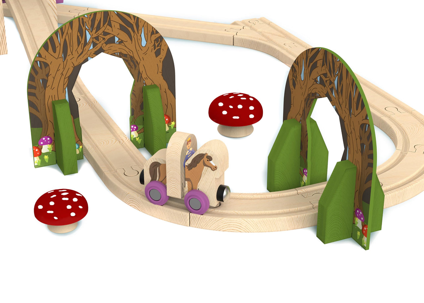 ORBRIUM 68 Pcs Fantasy Kingdom Adventure Wooden Train Set in Wooden Storage Box Unisex Children Toys Girls Boys 3 4 5 6 7 Years Compatible with Thomas, BRIO, Melissa and Doug, Imaginarium, IKEA