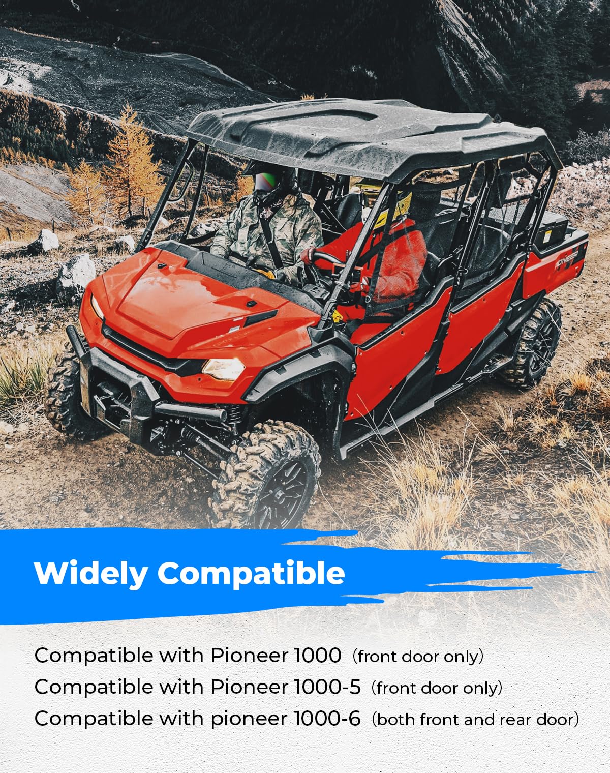 KEMIMOTO 2PCS Side Door Bags Compatible with Pioneer 1000 3P/5P/6P, 1680D Water Resistant Zipper, Scratch Resistant UTV Door Bags w/Protective Knee Pads(5-Seaters Can Only Install Front Doors)
