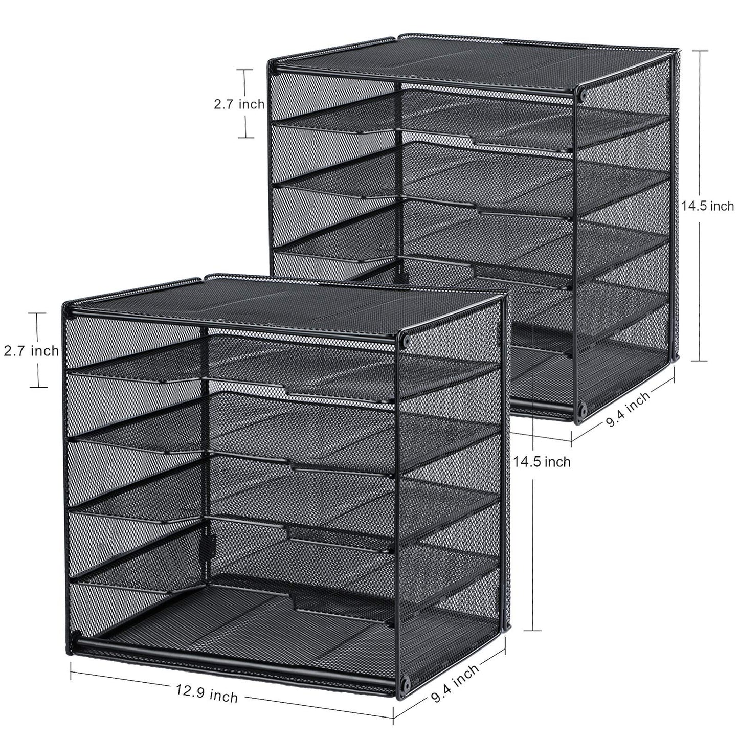 Samstar 2 Pack Paper Letter Tray, Mesh Desk File Organizer with 5 Tier Shelf and Sorter, Black