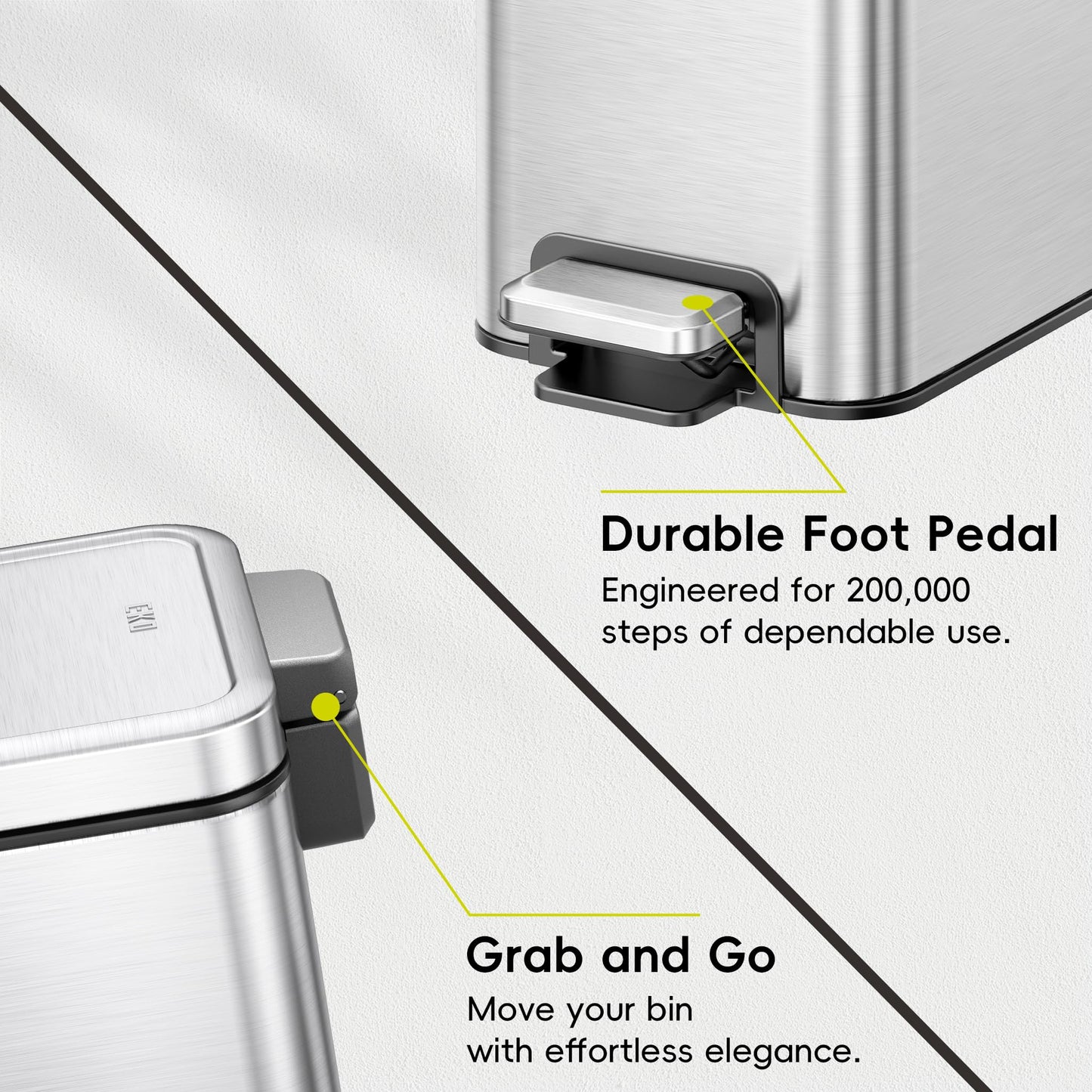 EKO Small Bathroom Trash Can with Lid Soft Close, Step Pedal, 10 Liter / 2.6 Gallon Stainless Steel Garbage Can with Removable Inner Bucket, Anti-Fingerprint Finish (Silver)