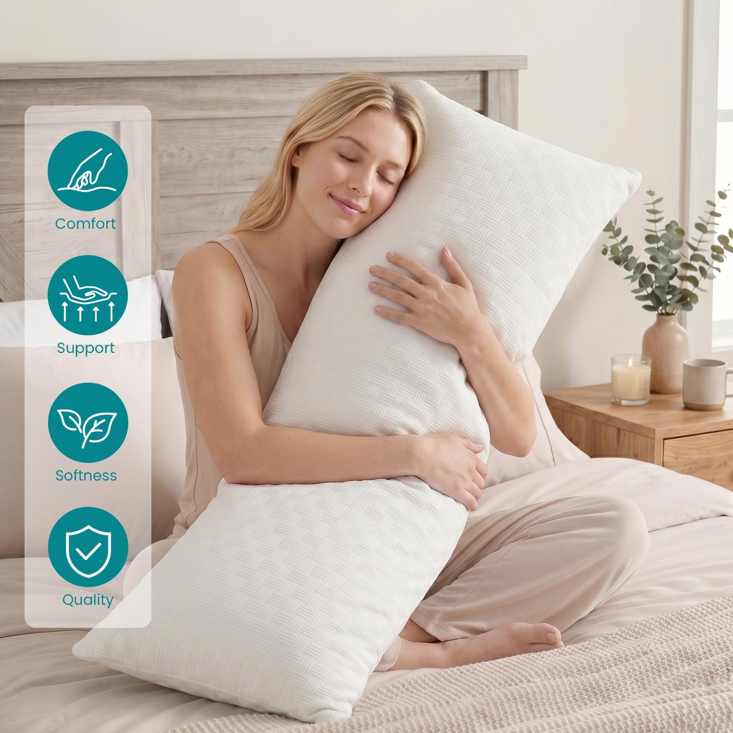 Oubonun Full Body Pillow for Adults, Soft and Fluffy Large Body Pillow for Sleeping, Premium Long Bed Pillow for Side Sleepers(21x54,Cream)