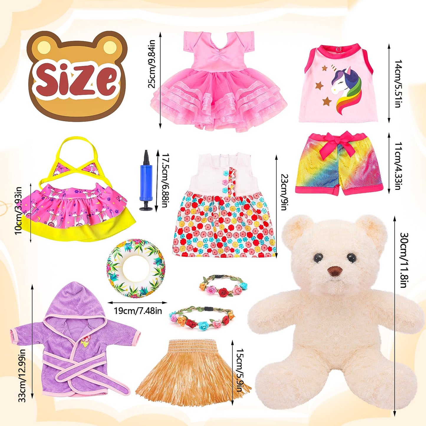 Bear Clothes with 1 Pcs Bear, Stuffed Animal Clothes Plush Doll Small Animal Garment Suit Dolls Accessories DIY Toy Gift