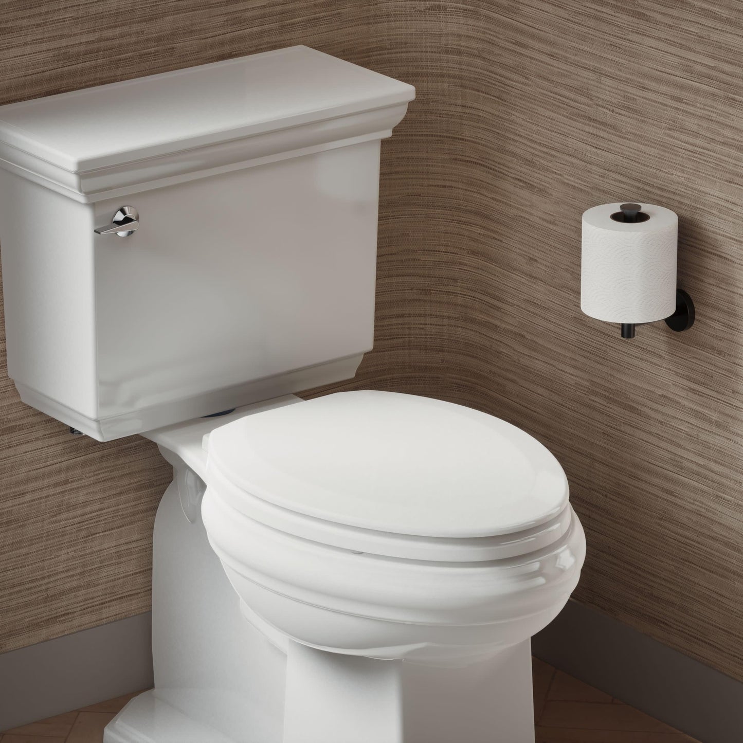 KOHLER Broadwood Quiet-Close, Elongated Toilet Seat Soft Close, Durable Wood, Easy Installation, Universal Fit, Home Essentials, White Finish, K-25881-0