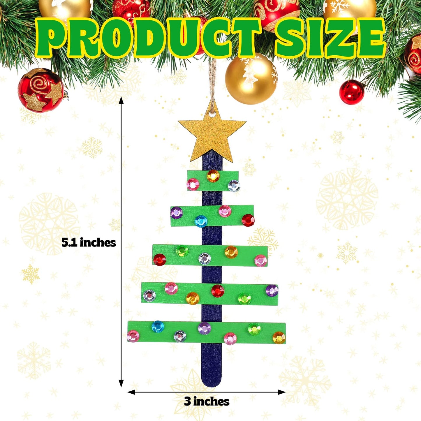Colingmill 24 Pack Christmas Tree Stick Craft Kit Wooden Christmas Ornament Xmas Tree Arts and Craft Winter Ornaments for Xmas DIY Classroom Home Activities