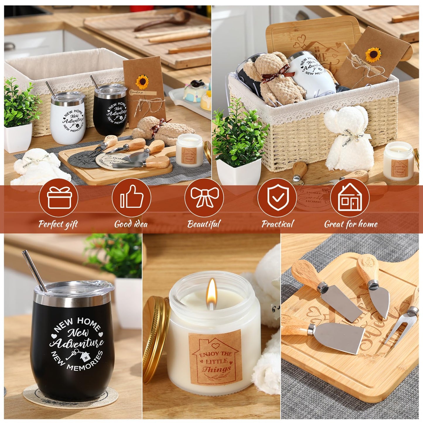 RimCereal House Warming Gifts Basket 21 Pieces Housewarming Gift for New Apartment Closing Gifts for Buyers Couples Women Men New Homeowners Gift Ideas Set(Home,Beige)