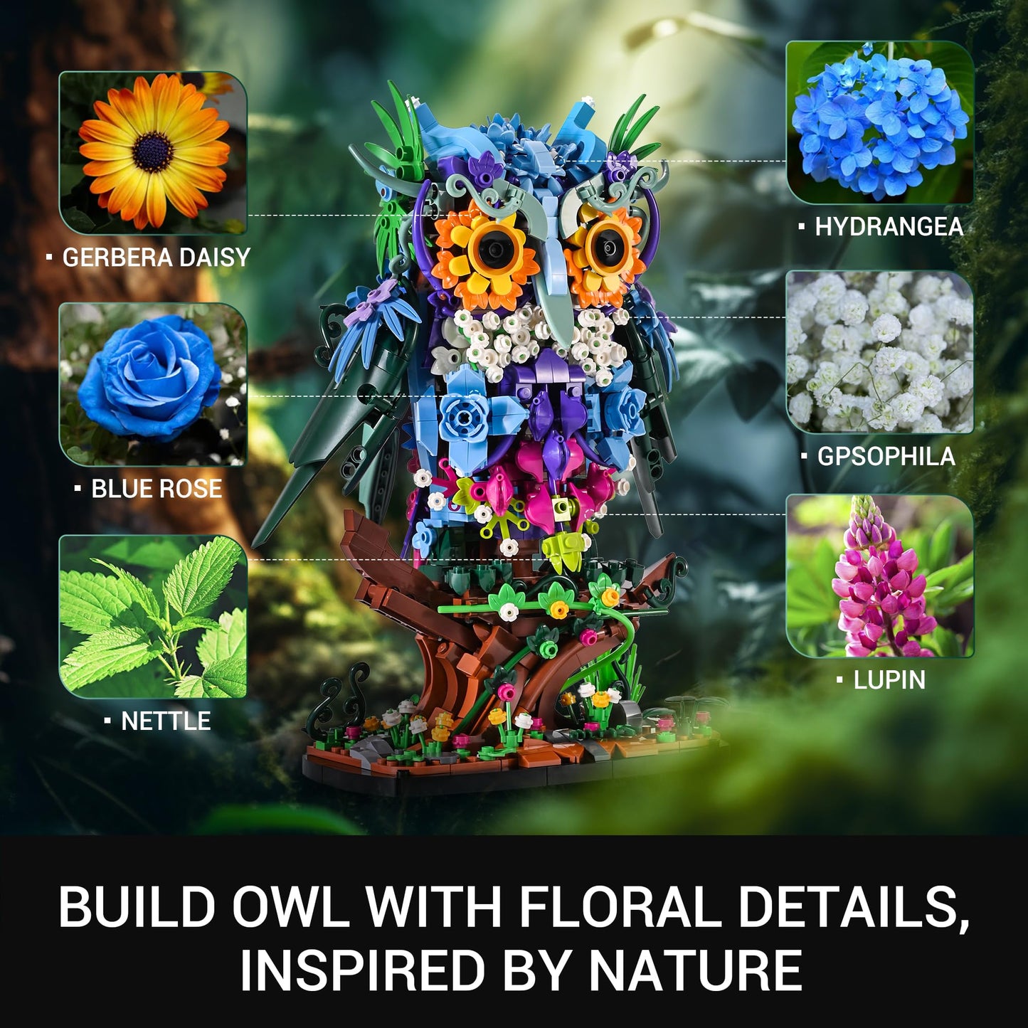 Sillbird Flower owl Building Sets for Adults Mother's Day Birthday Creative Gift Ideas for Women & Men, Home Décor Display or Centerpieces for Table - Buildable Animals Model Botanical Collection