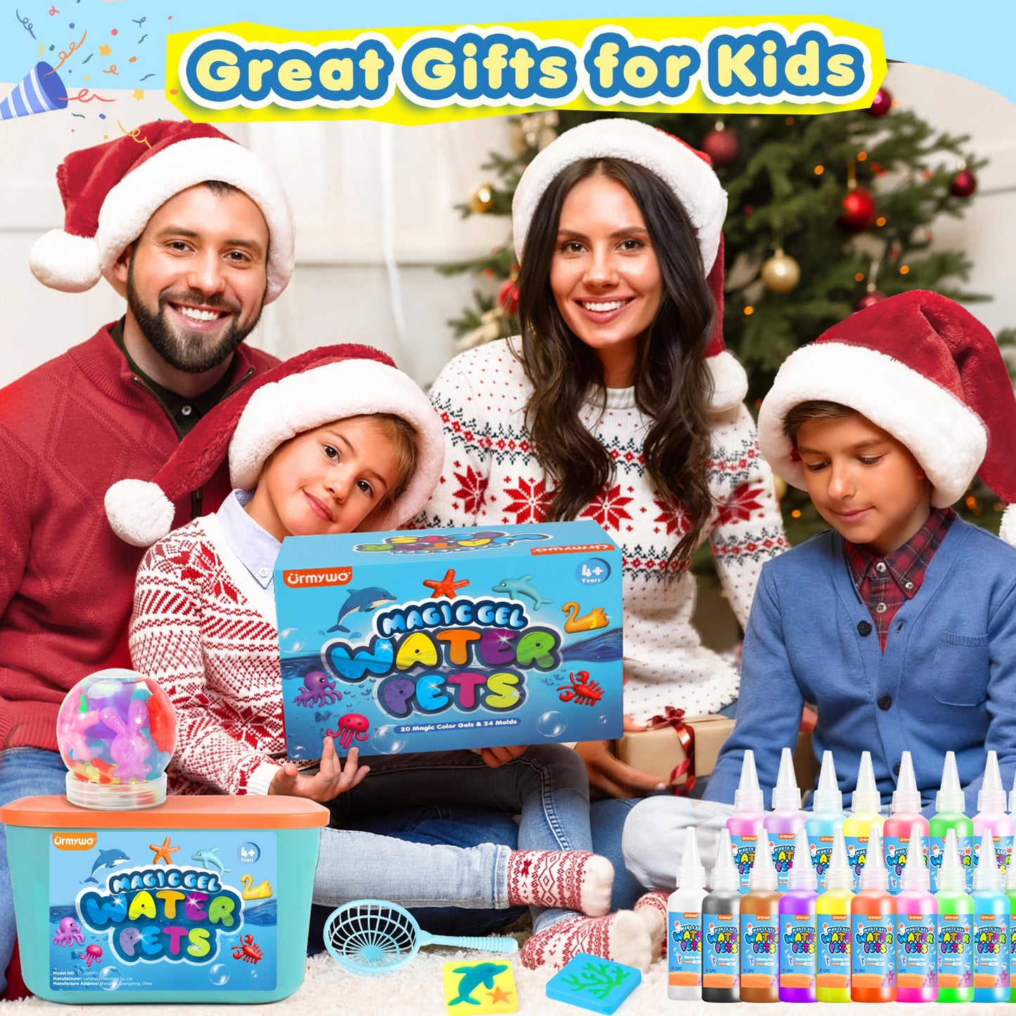 Magic Water Elf Toy Kit, Water Gel Kit Pets, 20 Gels & 24 Molds, Make Your Own Squishies Sensory Toys for Kids, DIY Craft Kits, Christmas Stocking Stuffers, 4 5 6 7 8 9 10 Year Old Boy Girl Gifts