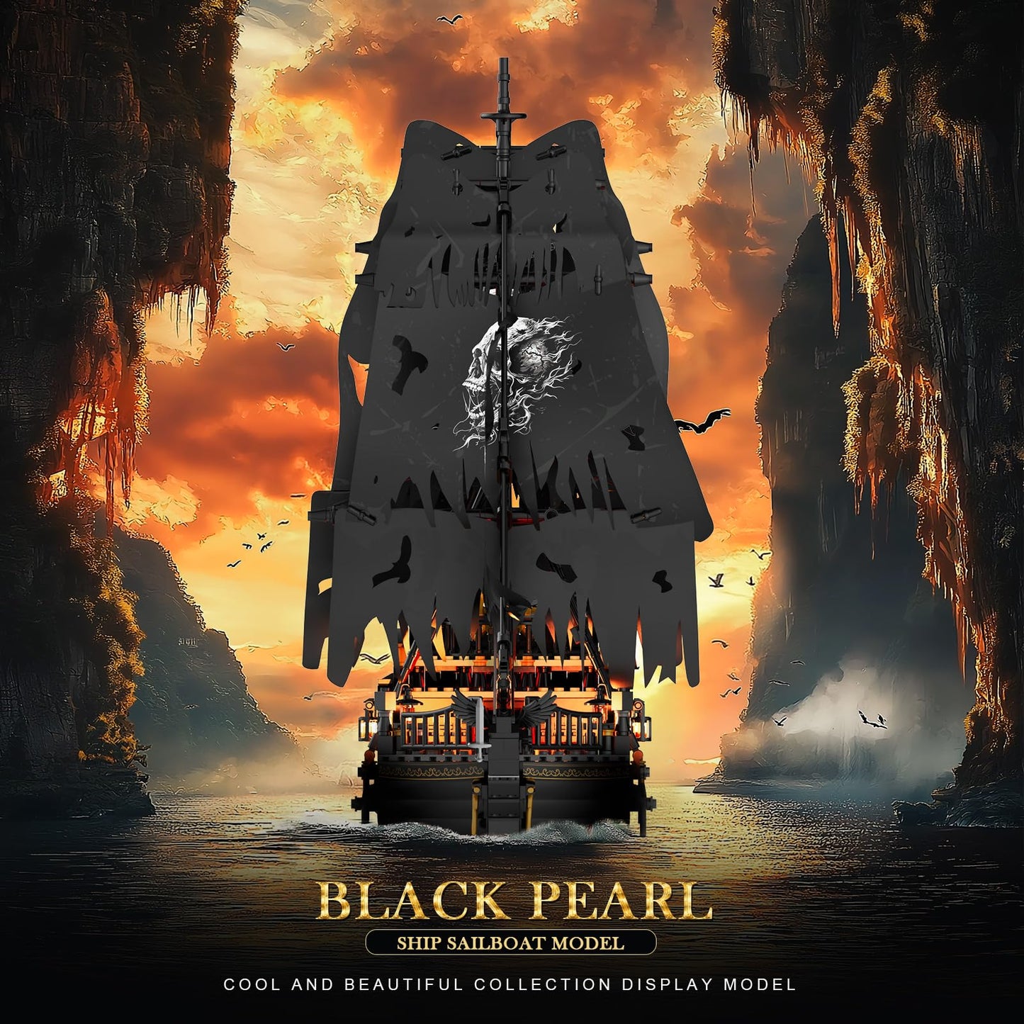NUTCRACKER Pirate Ship Building Set with LED Light, Black Pearl Ship Toy Building Set, Sailboat Model Home Decor, Easter Christmas Birthday Gift for Adults Boys Girls 14+（1713 Pieces）