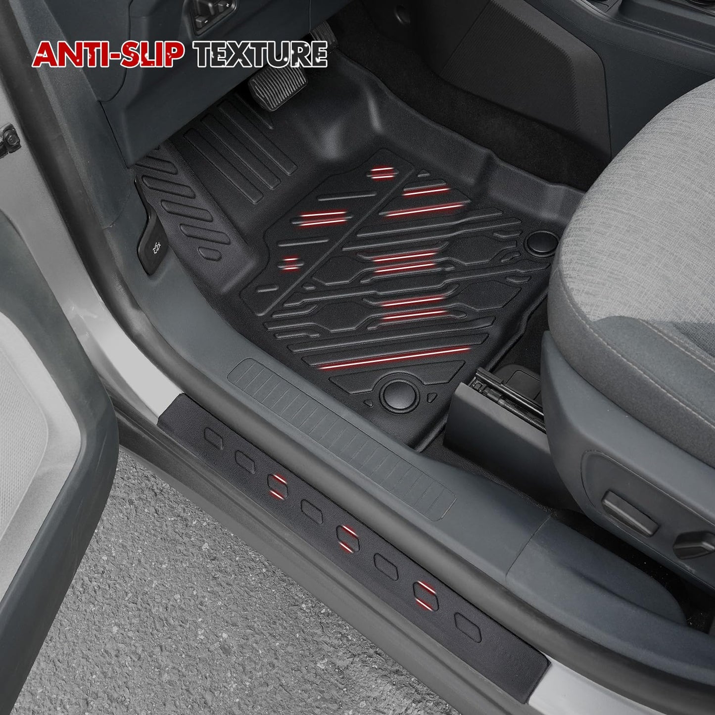 Mabett Floor Mats with Door Sill Protectors for Ford Maverick Hybrid Accessories 2025 2024 2023 2022, All-Weather TPE Liner Mat Custom Fit Maverick Hybrid Model(NOT fit Gasoline)