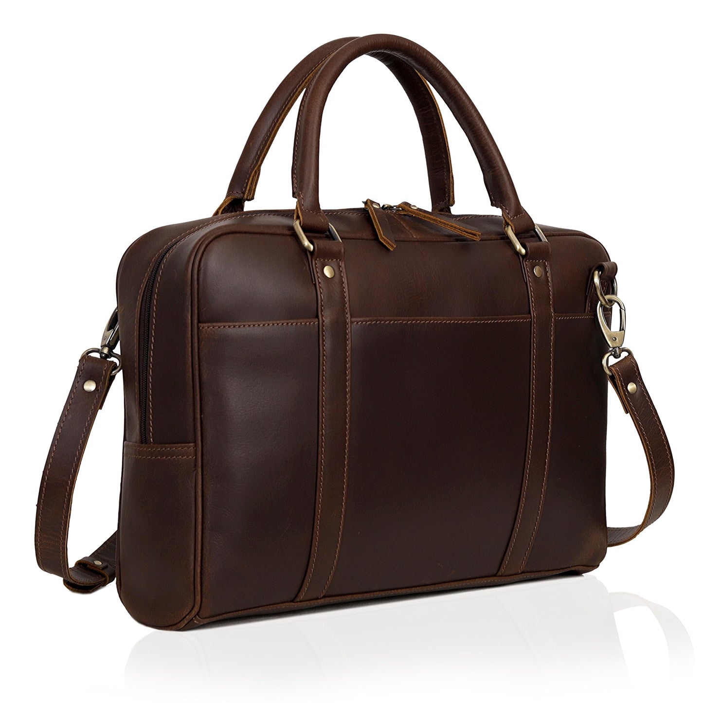 Premium Leather Briefcase for Men and Women, Full Grain Cow Leather Laptop Sleeve Gift, Handcrafted Laptop Bag with Multiple Compartments and Brass Hardware