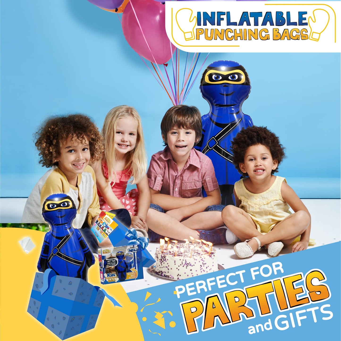 INFLATABLE DUDES Small Ninja 40 Inches -Kids Punching Bag | Already Filled with Sand| Bop Bag | Premium Inflatable Toy| Punching Bag for Kids| Bounce-Back | Indoor Outdoor -(Little Dudes- Nobi)