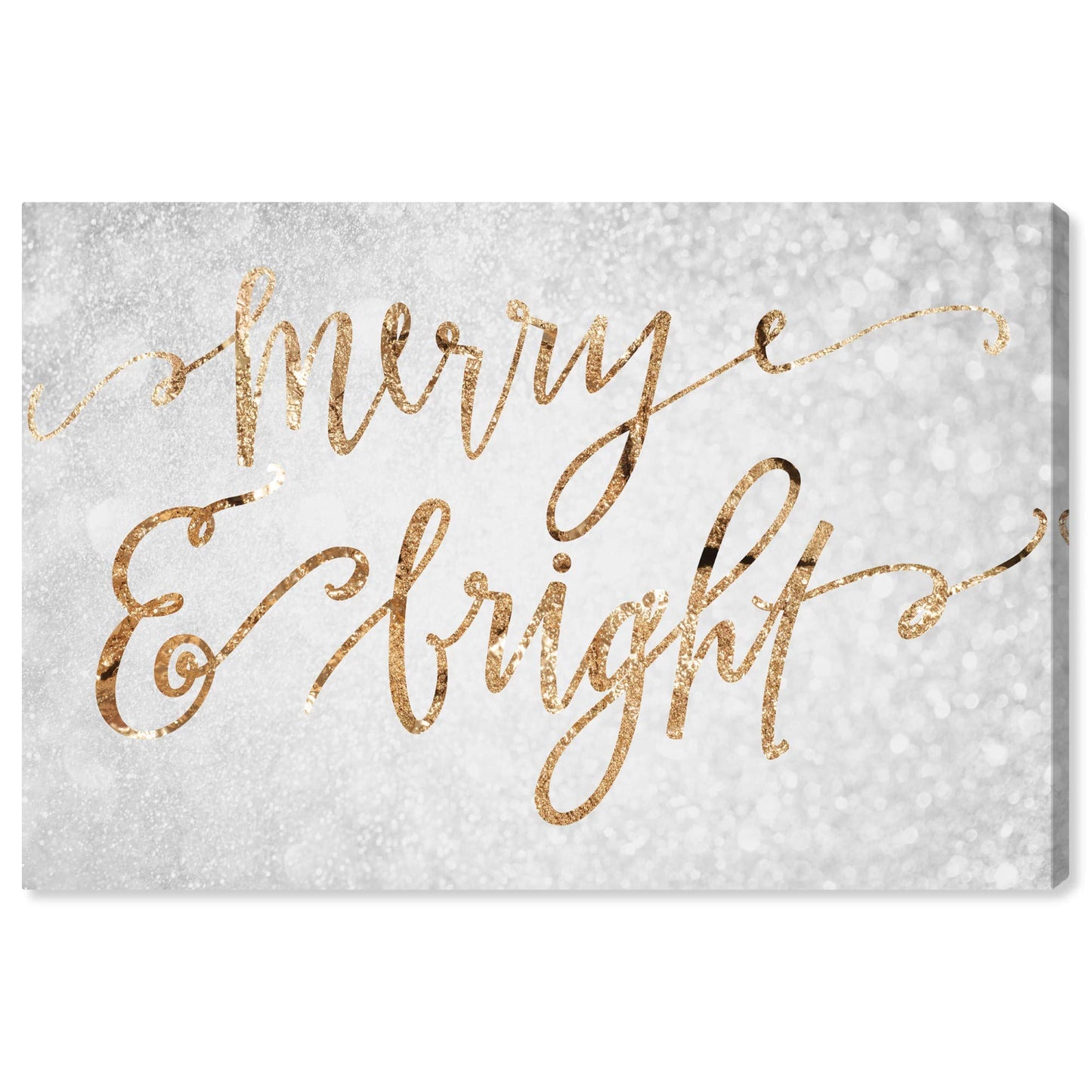 Wynwood Studio Holiday and Seasonal Wall Art Canvas Prints 'Merry & Bright' Christmas Home Décor, 30" x 20", Gray, Gold