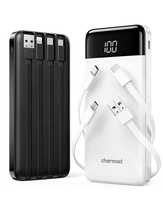 2 Packs Portable Chargers with Built in Cables, 2PCS Slim 10000mAh Travel Essentials Battery Pack 6 Outputs 3A Power Banks for iPhone Samsung Pixel LG Moto iPad