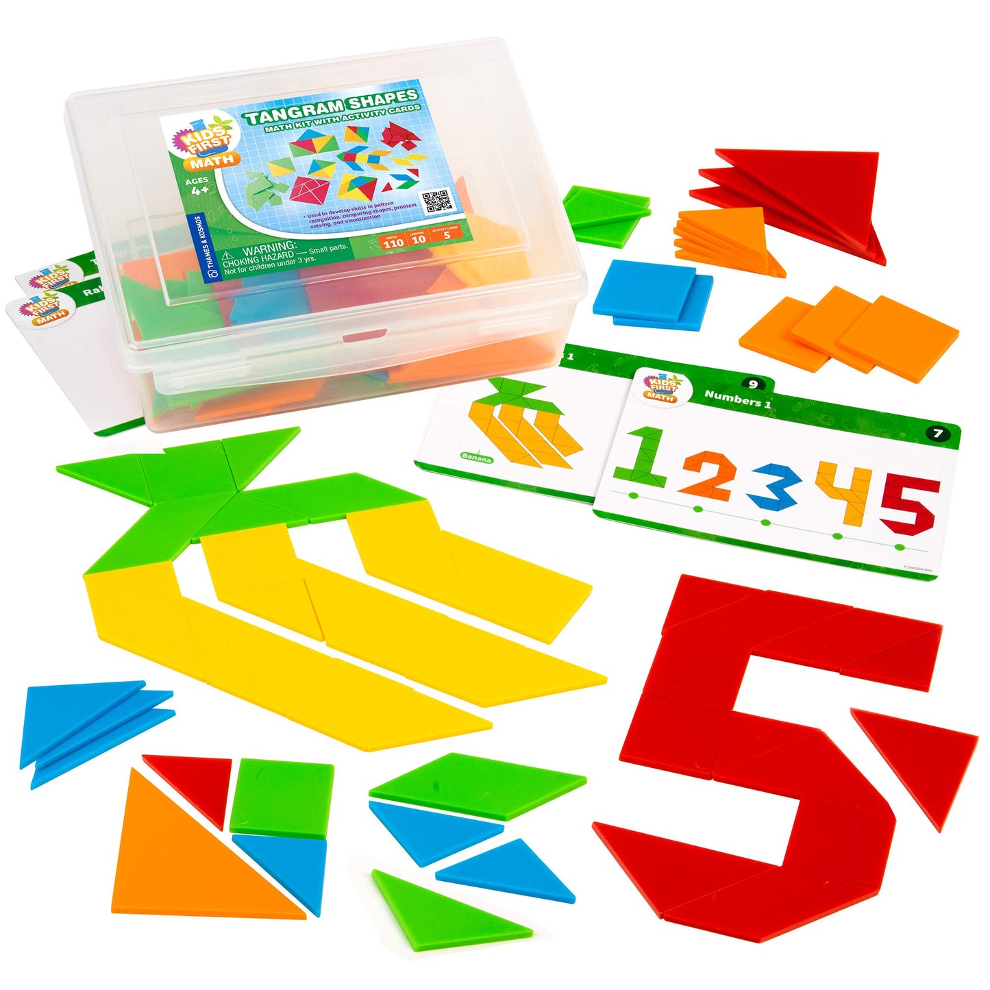 Kids First Math: Tangram Shapes Math Set with Activity Cards, 105 Colorful Plastic Geometric Shapes, Explore Geometry, Shapes, Matching, Visual HandsonMath for Home