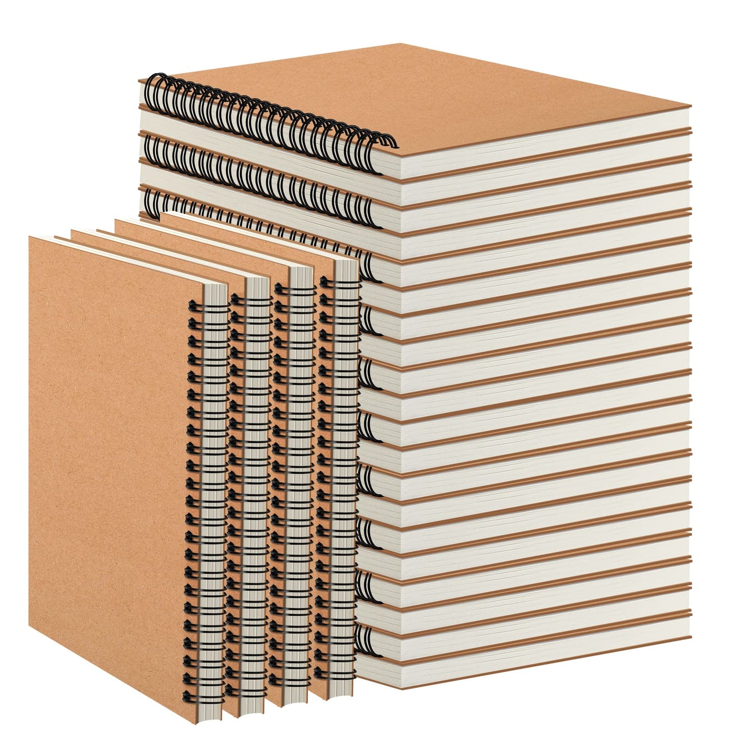 YOTNUS 24 Pack A5 Spiral Notebooks Journal with Kraft Cover, 5x8 Inches, Ruled Lined Paper, for Work, Sketches, Study, Notes Taking, Gifts, Brown (24 PCS(Lined))