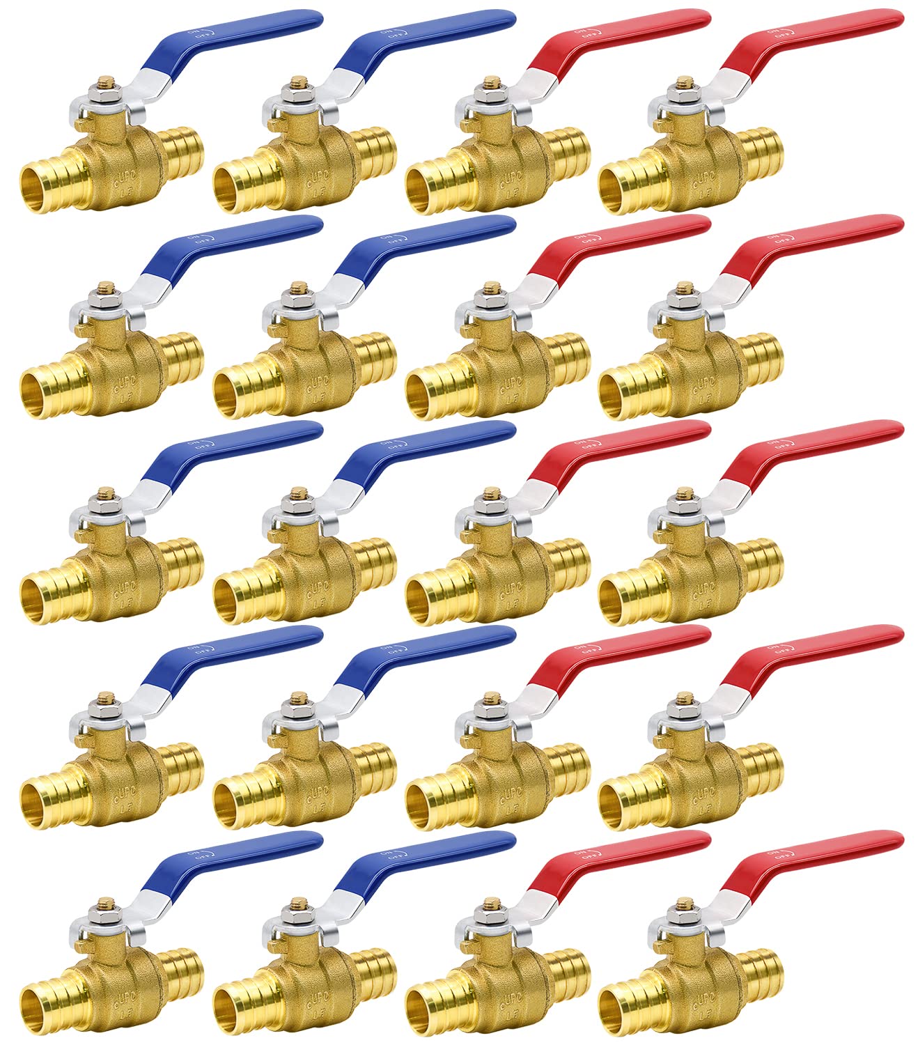 20pcs PEX Ball Valves, 3/4" PEX Brass Full Port Shut Off Ball Valve, Full Port Shut-off Ball Valve, Quarter Turn HOT (RED) COLD (BLUE) of Water Stop Shut off