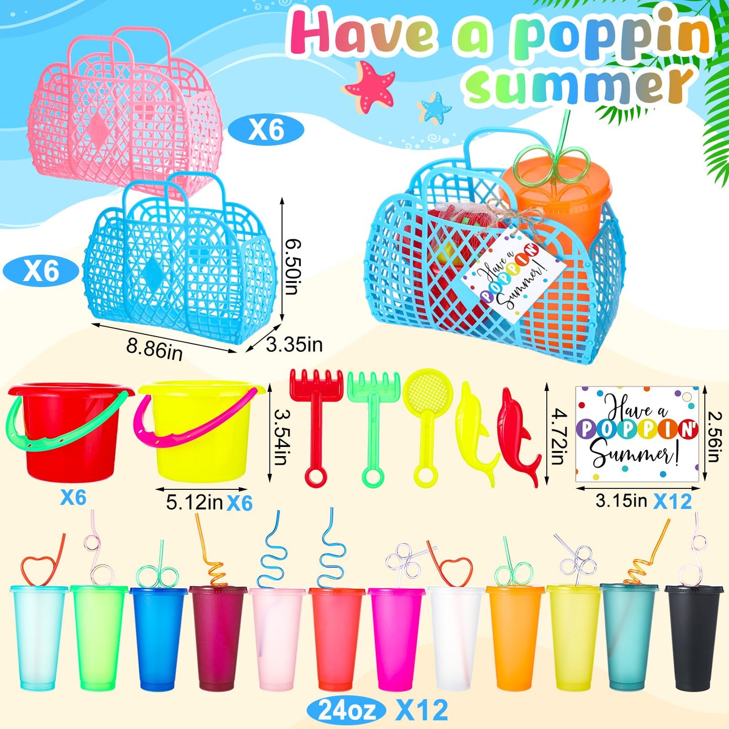 Simgoing Graduation Gifts for Kids Bulk End of Year Student Gifts from Teachers 73 Pcs Kindergarten Preschool Graduation Summer Class Party Favors with Sand Beach Buckets Bulk Basket Toys Cups Straw