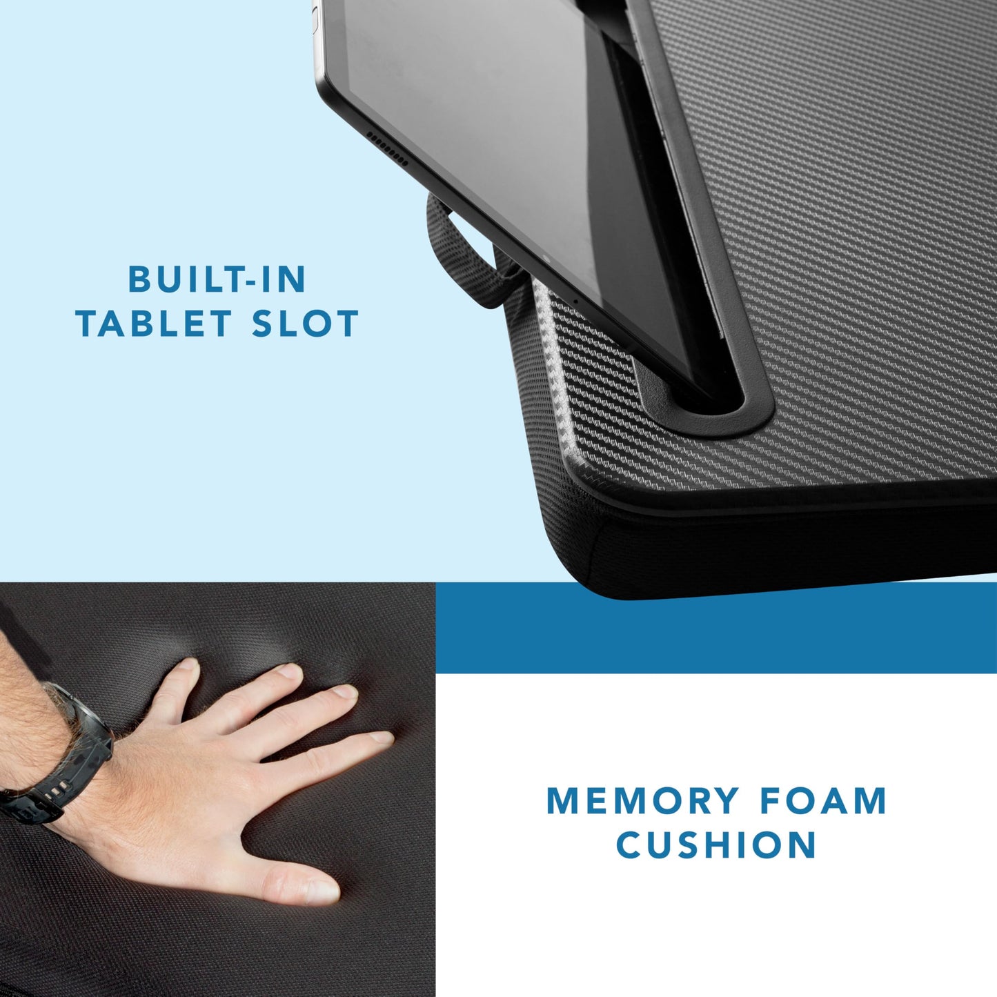 LAPGEAR Memory Foam Lap Desk with Wrist Rest and Media Slot - Medium - Black Carbon - Fits up to 15.6 Inch Laptops and Most Tablet Devices - Style No. 91338