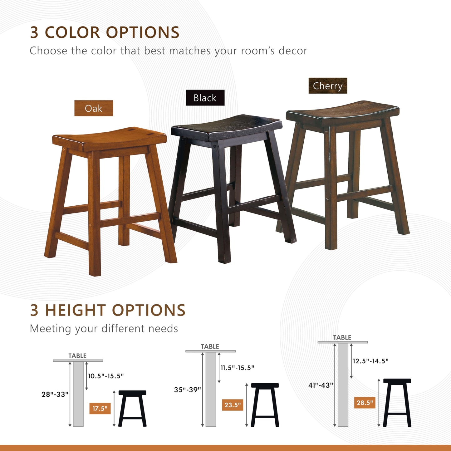 Homelegance Saddleback Solid Wood Kitchen Height Bar Stool Set Of 2 - Saddle Kitchen Stool Dining Height Stools for Dining, Armless Chair Seating Options, Perfect Casual Entertaining Spaces Black