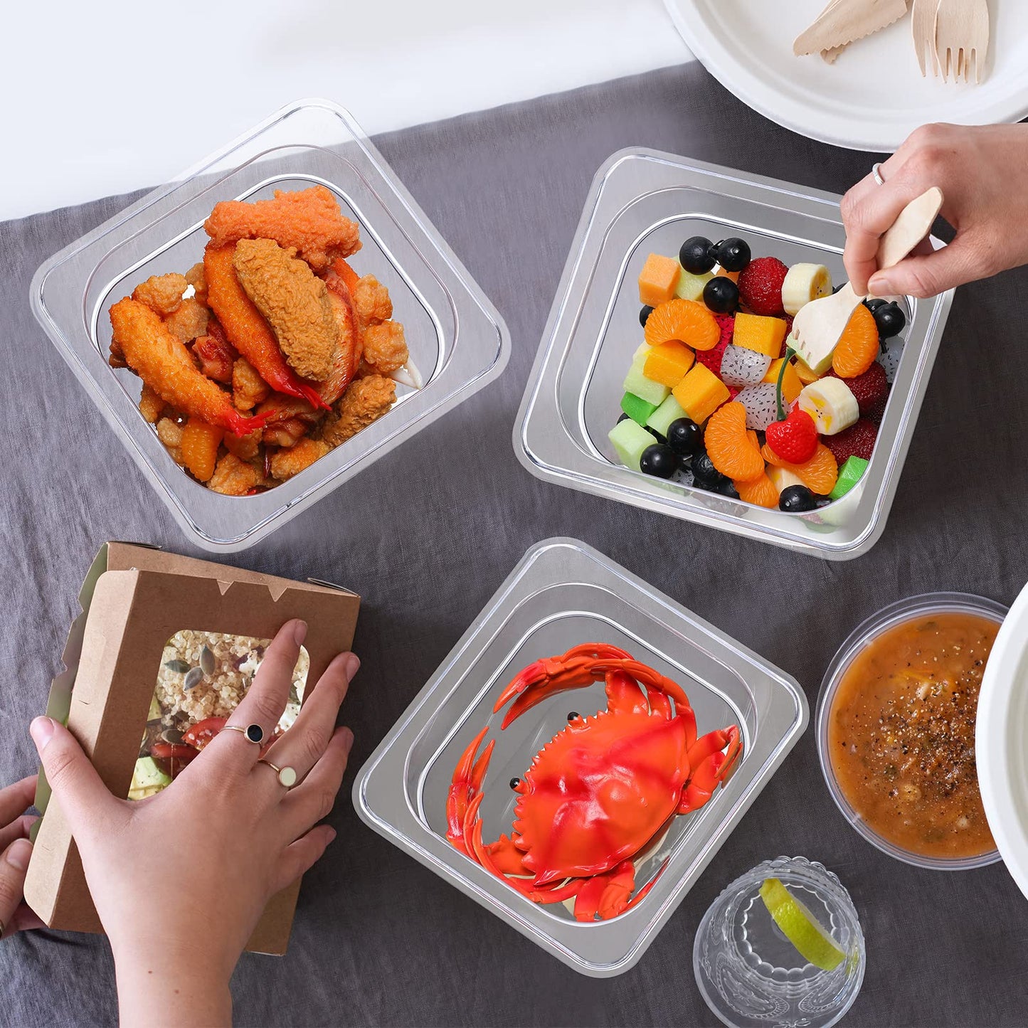 Yinder 12 Packs Plastic Clear Food Pans 1/6 Size Stackable Polycarbonate Food Containers with Capacity Indicator Restaurant Commercial Hotel Pan for Fruits Vegetables Beans Corns(6'' Deep)