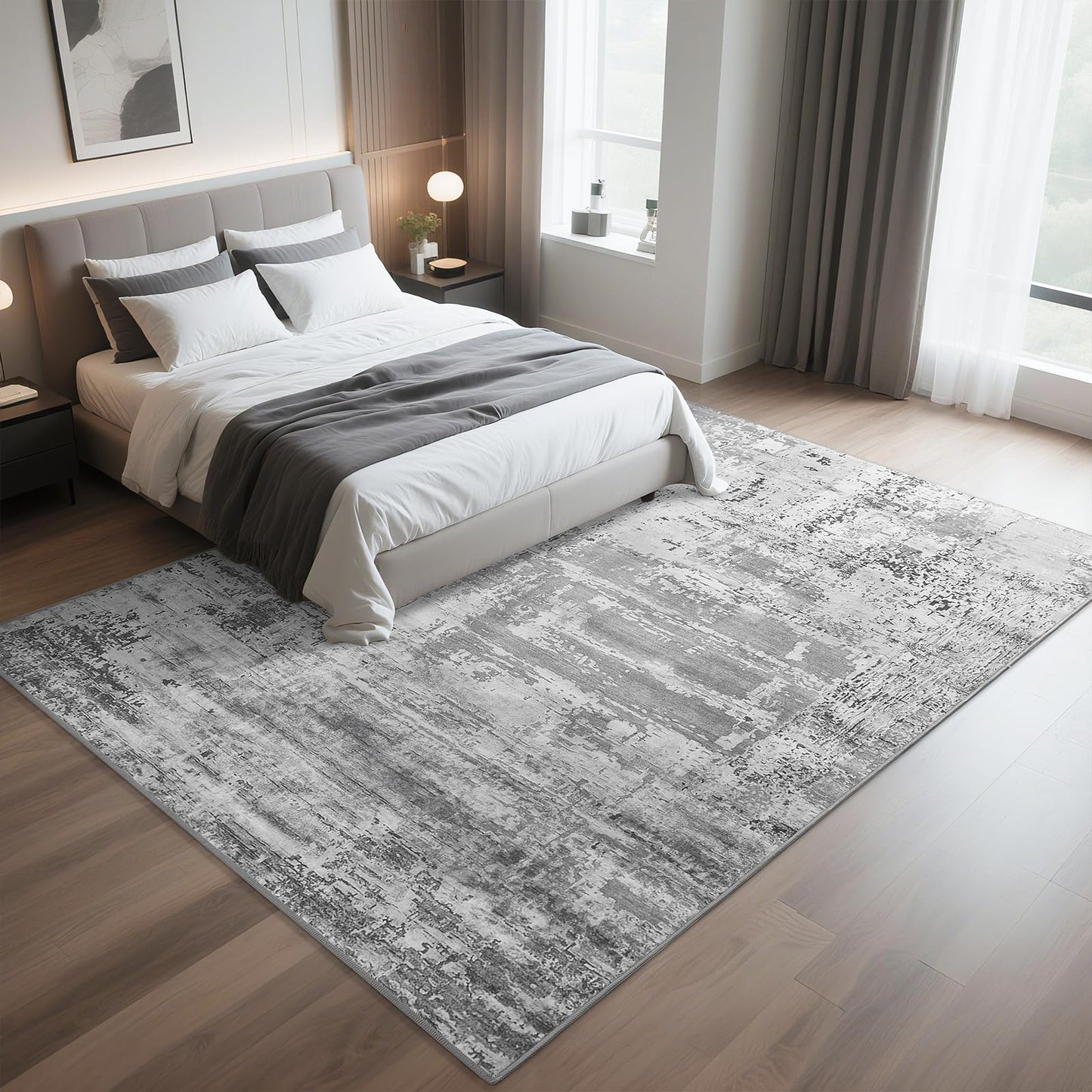 HOMORE Living Room Rug 6x9 Large Rug Grey Area Rugs Non Slip Washable Rugs for Bedroom Dining Room Abstract Carpet for Farmhouse Kids Playroom Classroom