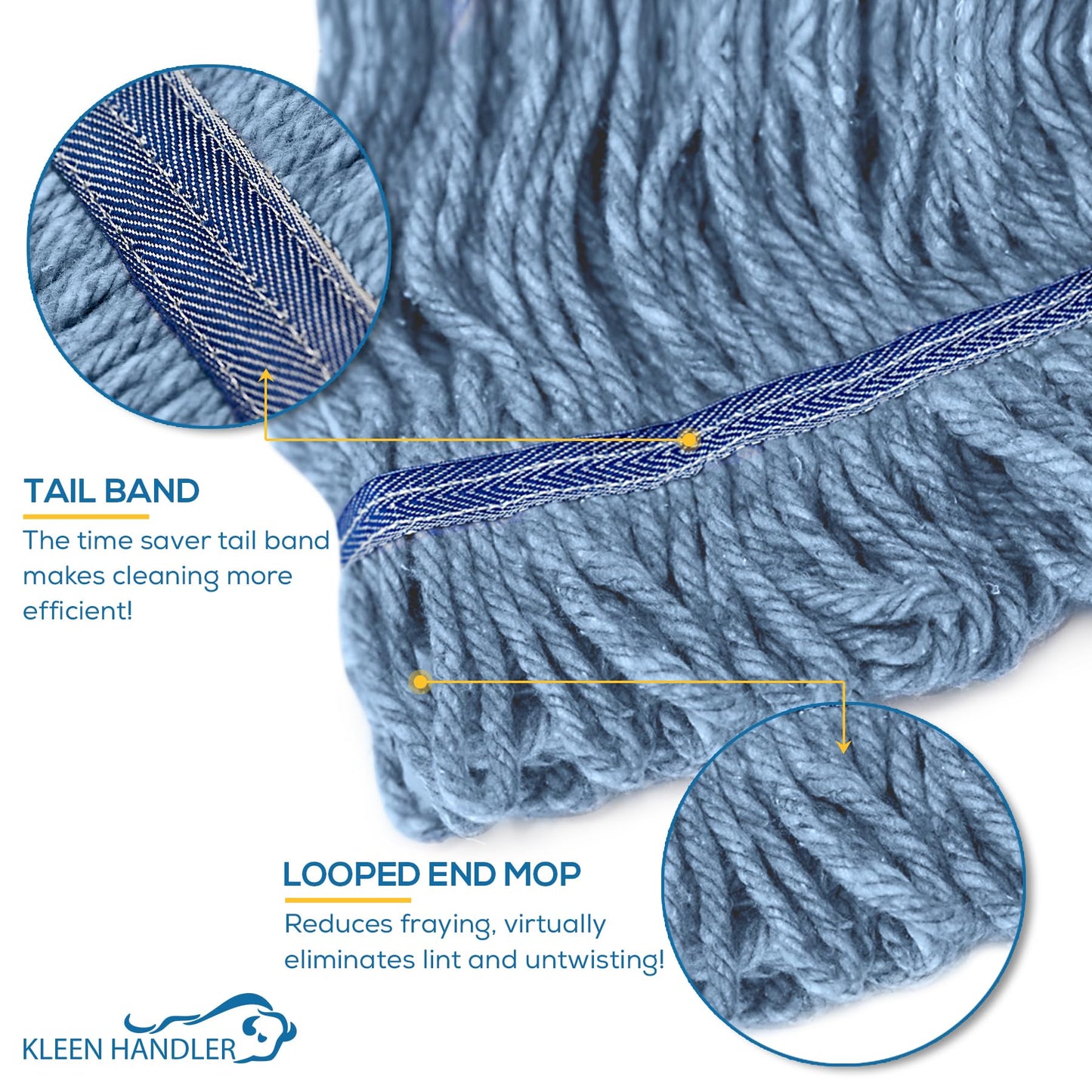 KLEEN HANDLER HEAVY DUTY Commercial Mop Head Replacement, Wet Industrial Blue Cotton Looped End String Cleaning Mop Head Refill (Pack of 6)