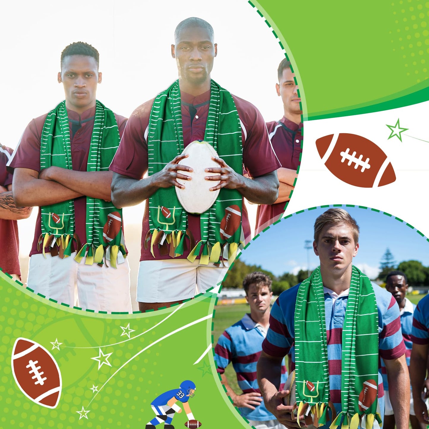 Tivi Tovo 6 Packs Football Fleece Tied Scarf Craft Kit DIY Sport Team Spirit Football Theme Scarf Crafts Gifts with Tassel for School Sport Event Party Decoration Activities Favors Giveaways