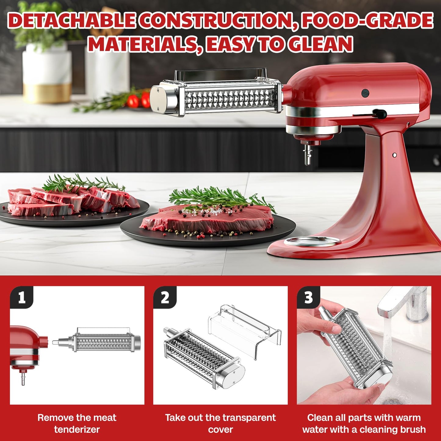 Meat Tenderizer Attachment for Kitchenaid Stand Mixer, Meat Tenderizer Machine for Kitchenaid Mixer Accessories, Meat Tenderizer with Stainless Steel Gears by Cofun