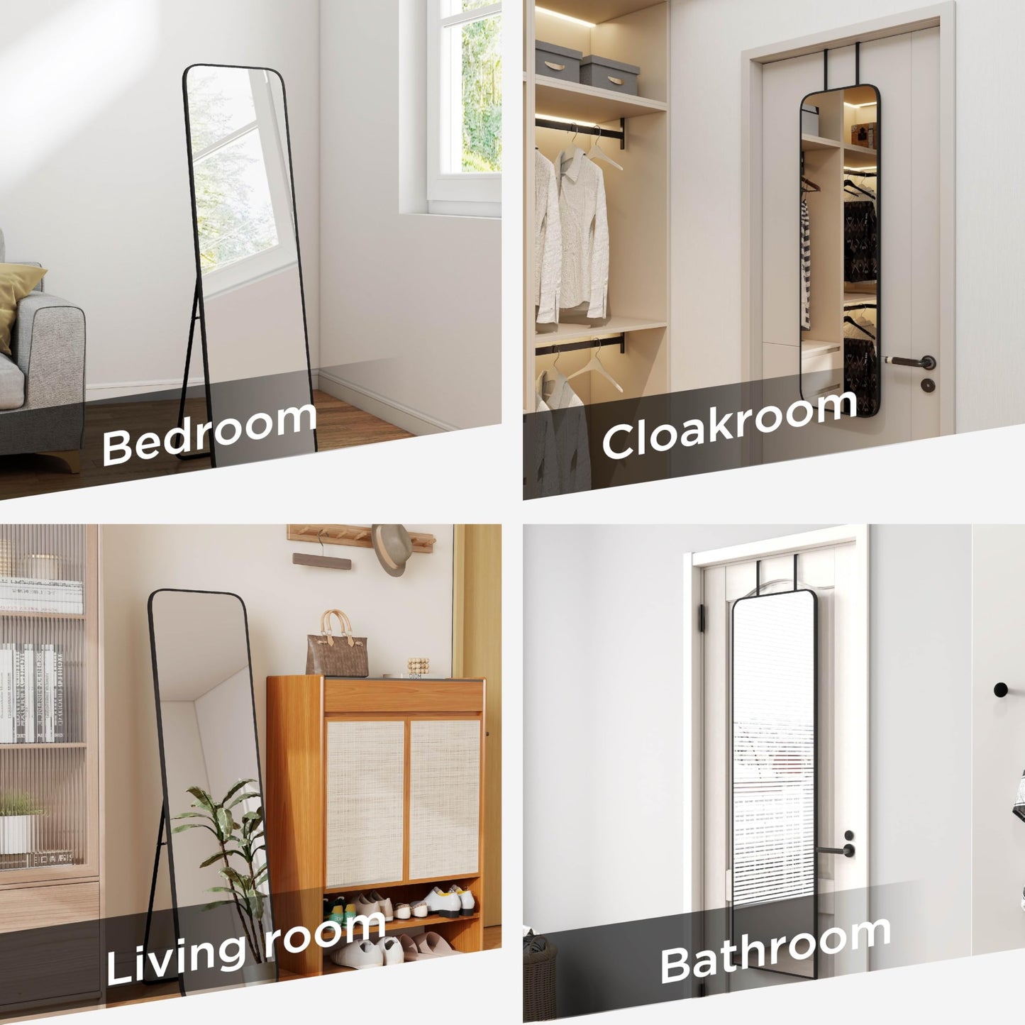 SCWF-GZ Rectangle 57x16 Mirror Full Length Wall Mounted Hanging or Against Wall Metal Frame Dressing Make-up Mirrors for Entryway Bedroom Bathroom Living Room 57 16 inch Black