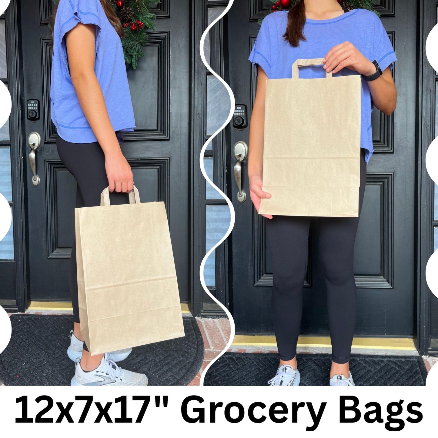 12x7x17 Large Brown Paper Grocery Bags, 100pcs Large Brown Paper Bags with Handles Bulk for Take Out, Restaurant, To Go, Retail, Shopping