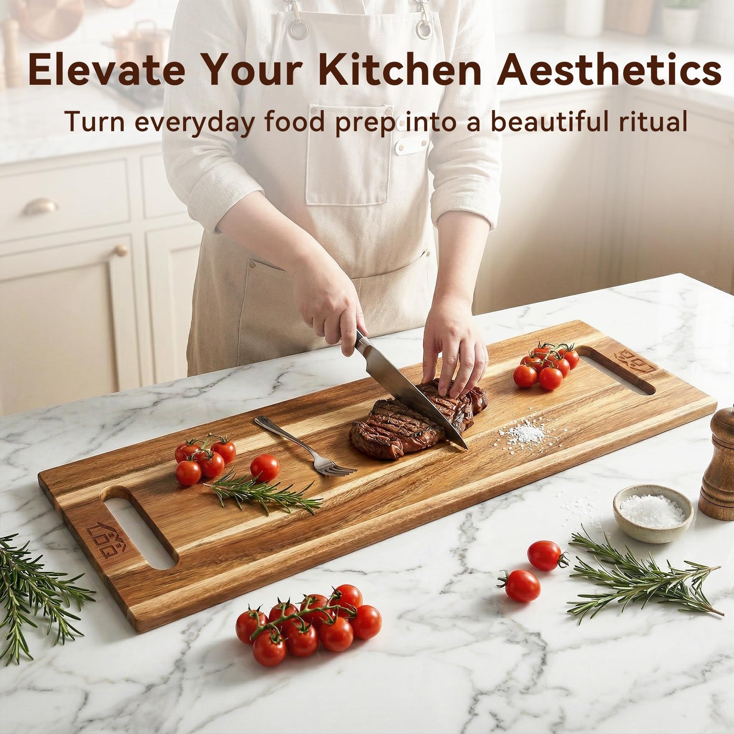 LDQ 36 Inch Extra Large Charcuterie Board, Acacia Wood Long Serving Board with Handles and 2 Stands, Rectangular Cheese Platter, Cutting Board and Serving Tray for Meat, Party Appetizers