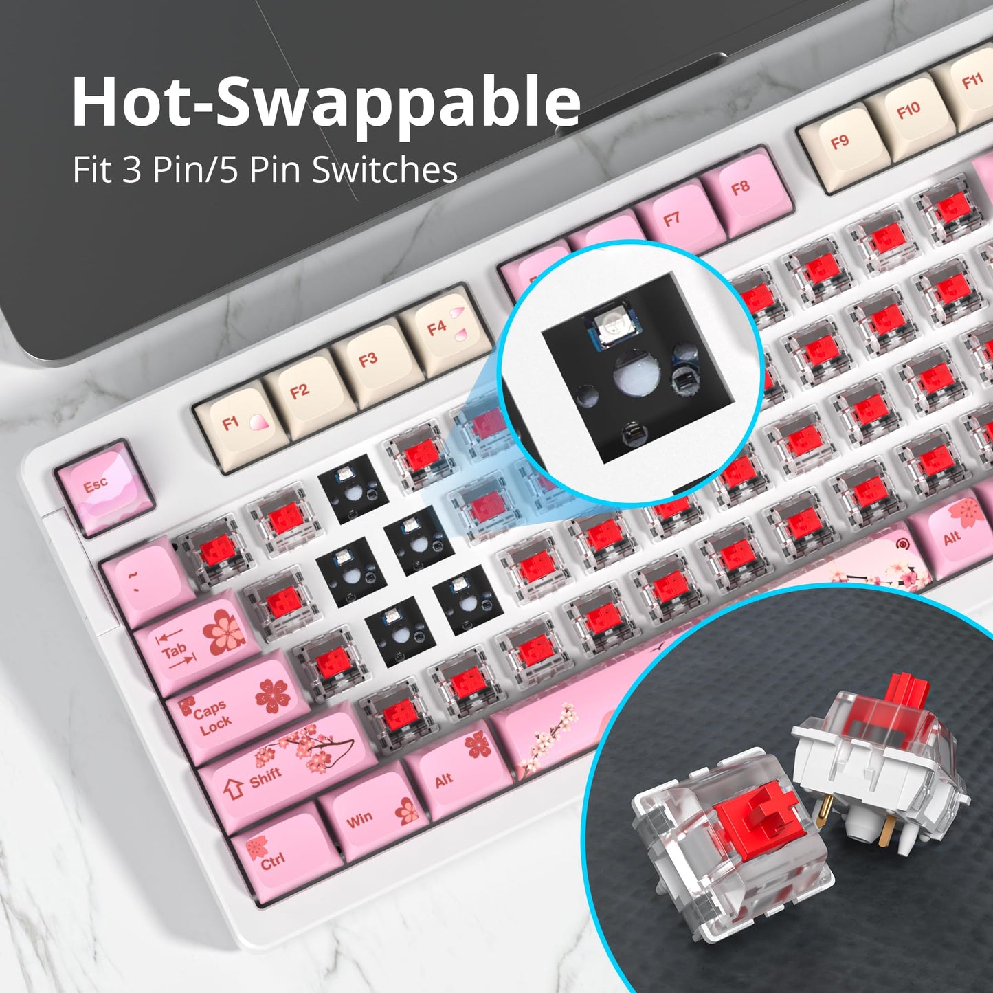 SbocKeeb 96% Wired Mechanical Gaming Keyboard,Gasket Structure RGB Backlit Keyboard,98 Key Hot Swappable Keyboard with Control Knob,NKRO Compact Keyboard with Number Pad for Win/Mac(98 Flower)