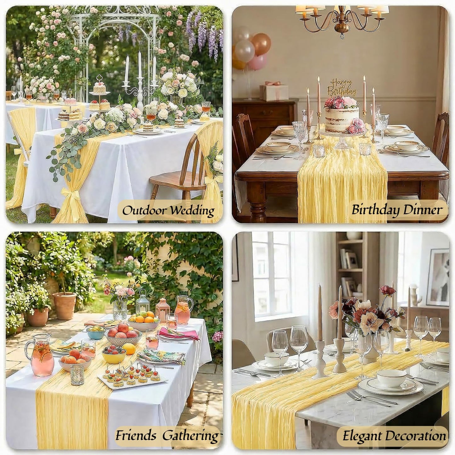12 Pack Light Yellow Spring Easter Table Runner 10FT Yellow Cheesecloth Table Runner 21x120 inch Boho Gauze Cheese Cloth Table Runner Rustic Sheer Table Runner for Wedding Bridal Baby Shower Decor