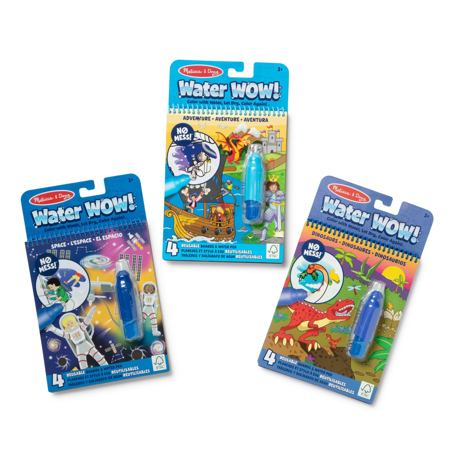 Melissa & Doug Water Wow! 3-Pack – Dinosaur, Adventure, Space Water-Reveal Travel Activity Pads