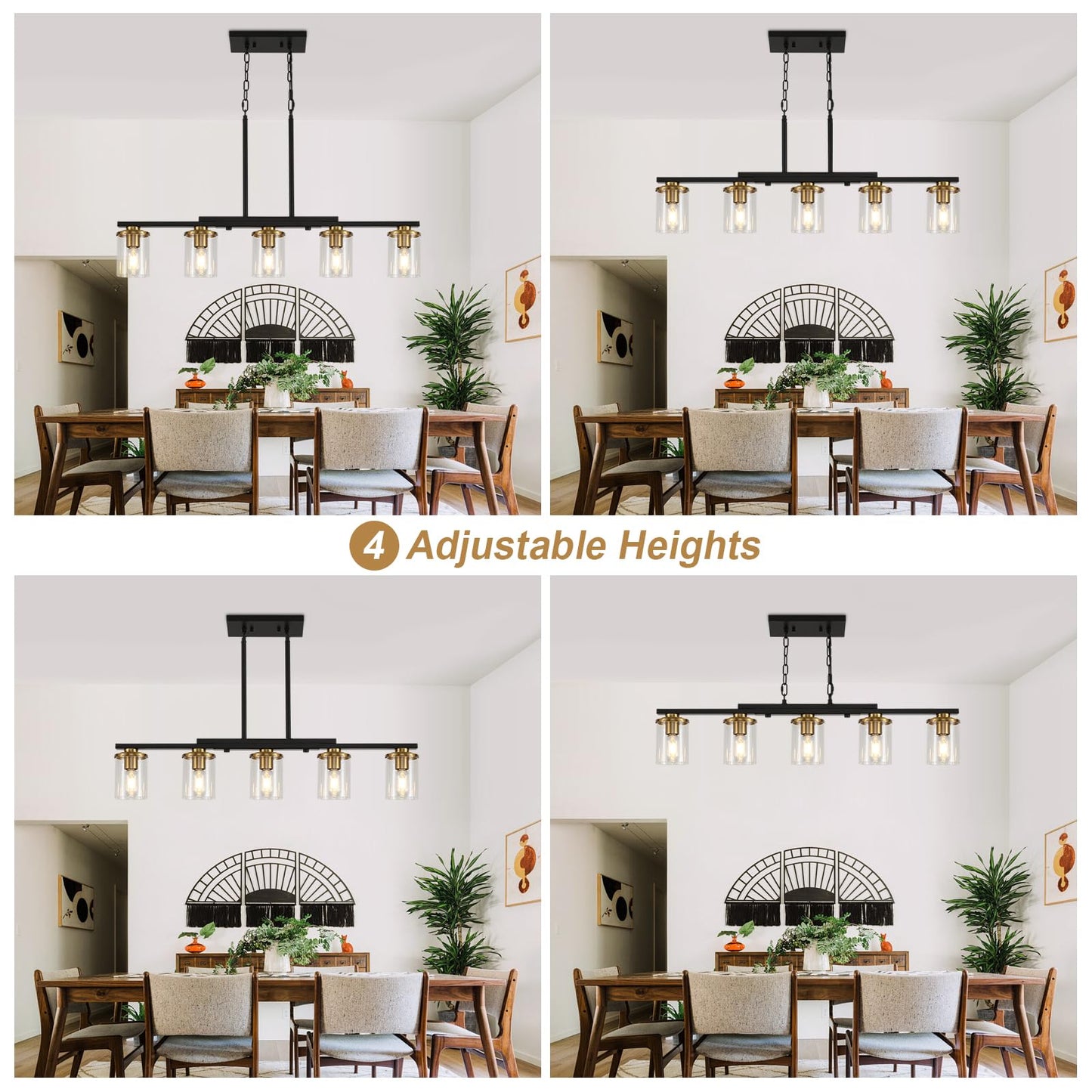 XvmBvm 36.2inch 5-Light Kitchen Island Lighting,Dining Room Lights Modern Farmhouse Chandelier with Clear Glass Shade,Modern Rustic Black and Gold Metal Chandelier, Kitchen Pendant Light Fixtures