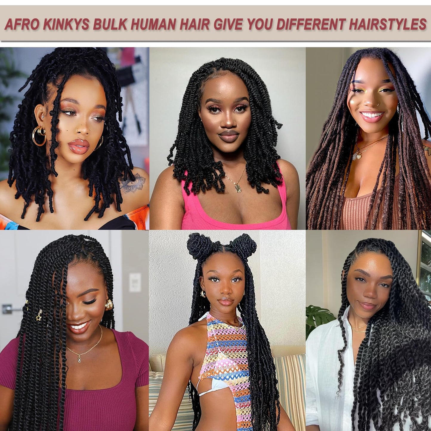 Beauty Youth Afro Kinkys Bulk Human Hair(18 Inch) 35g/Pack, Braiding Hair for Dreadlocks, Loc Repair, Twists, Dreadlock Extensions Black