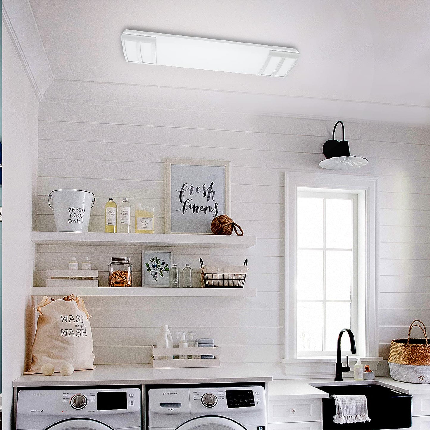 FAITHSAIL Dimmable 4FT LED Flush Mount Kitchen Light Fixtures, 50W 5600lm, 1-10V Dimmable, 4000K, 4 Foot LED Kitchen Lighting Fixtures Ceiling for Craft Room, Laundry, Fluorescent Replacement