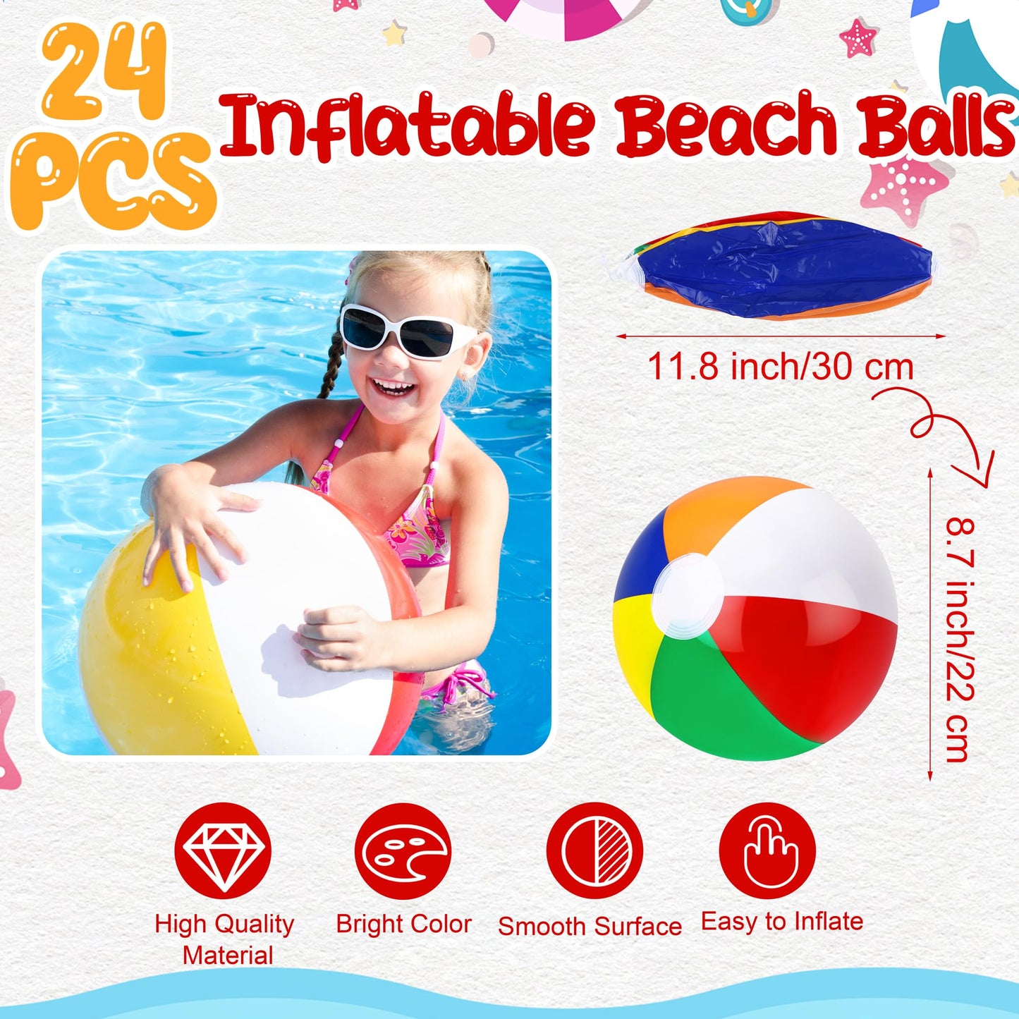 Elcoho 144 Pieces Pool Party Favors Beach Toys Including Inflatable Beach Ball, Sunglasses, Paper Bag Straw Tattoo Slap Bracelet Beach Summer Party Favors for Birthday Graduate Pool Party Age 4-12