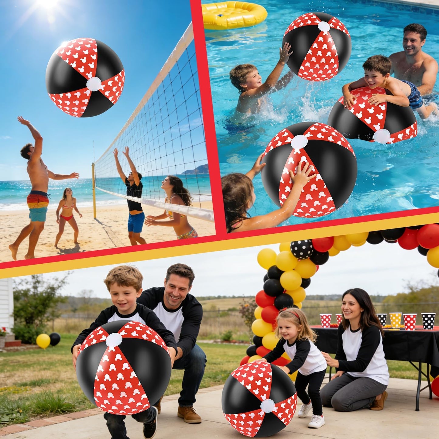 4 Pack 20-Inch Diameter Race Car Themed Beach Balls - Large Inflatable Black and White Checkered Beach Balls for Birthday Party Decorations, Summer Pool and Beach Game, and Bulk Party Favors