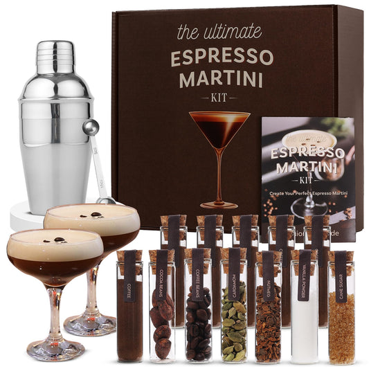 Espresso Martini Gifts– Premium Cocktail Kit - Espresso Martini Kit Maker Set with Glasses, Party-Ready Accessories, and Elegant Decorations for Birthdays and Events, Birthday Gifts for Women
