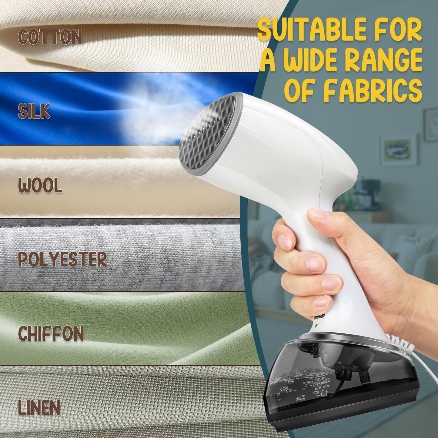 Rolipo Steamer for Clothes 1350W, Portable Handheld Clothes Steamer for Home & Travel, Upgraded 400ML Tank, Fast Heat-Up Wrinkle Remover with Leak-Proof Design