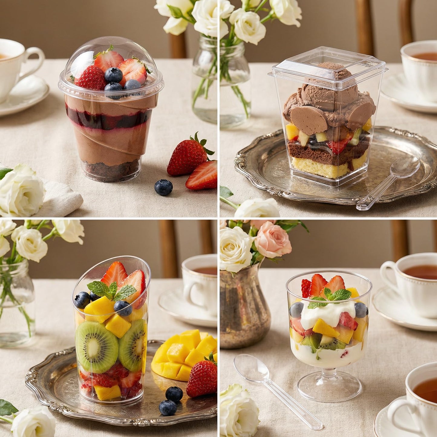 WELLIFE 380 Pack Disposable Dessert Cups with Lids and Spoons 5 oz Mini Plastic Parfait Cups Assortment for DIY Mousse, Pudding, Tiramisu, Home Baking, Birthday Parties & Baby Showers