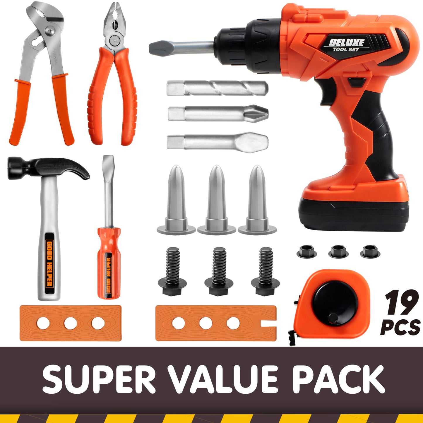 JOYIN 19Pcs Kids Tool Set, Construction Belt & Electronic Drill, Pretend Role Play Toddler Power Toy for Boys Girls, Easter Basket Stuffers Birthday Gifts Outdoor Preschool Ages 3 4 5 6 7 Years Old