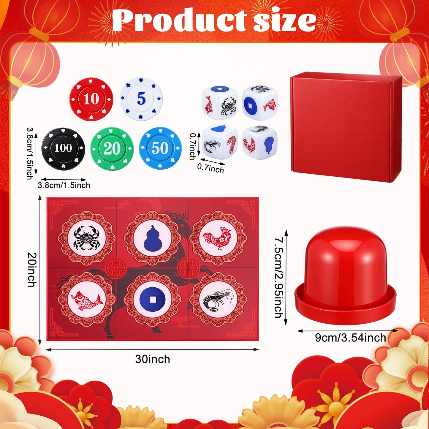 Teyva Daily BAU Cua Dice Game Set - Year of The Horse 2026 Edition with Mat, Dice, Casino Chips, Red Shaker & Gift Box for Adult Lunar New Year, Gatherings, Celebrations Gift for Vietnamese Friend