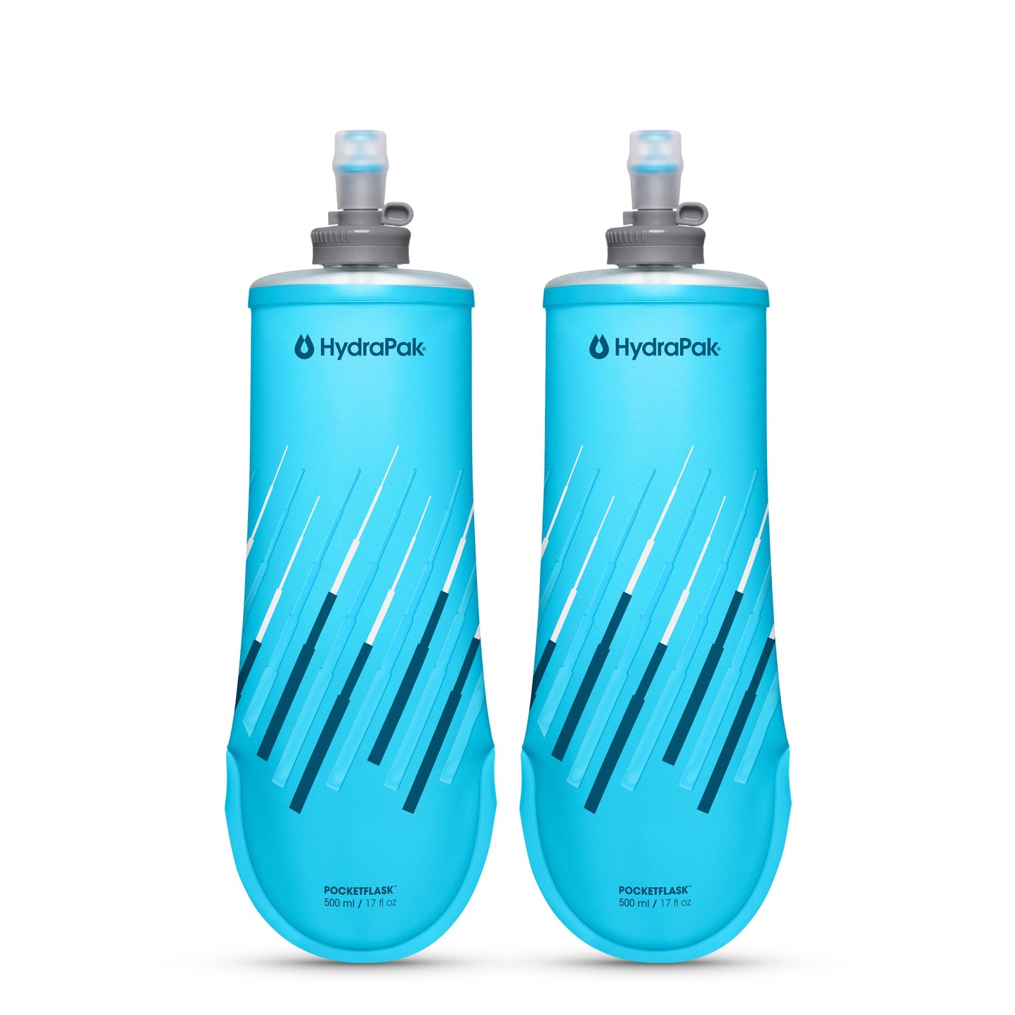 HydraPak PocketFlask 500ml 2-Pack - Compressible, Low Profile Soft Flask Water Bottle, Ideal Fit for Run Belts and Form Fitting Pockets with Locking Cap (500ml/17oz)